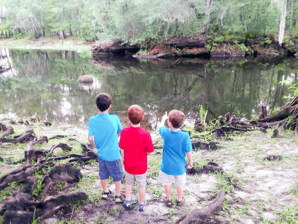 3 boys enjoying a stream