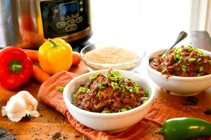 Slow Cooker Vegetarian Chili with Quinoa & Chocolate