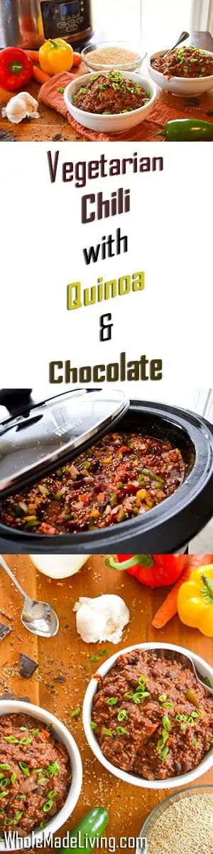 Vegetarian Chili with Quinoa & Chocolate Pinterest Collage