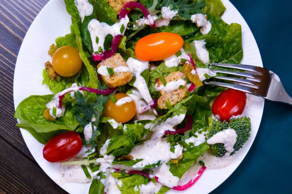 Buttermilk Ranch Dressing on Salad with Fork