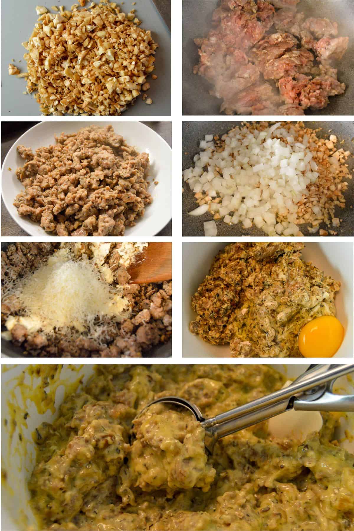 7 images for making sausage stuffing for mushrooms