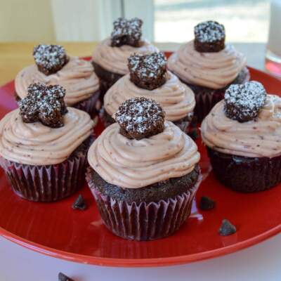 Double Chocolate Cupcakes with Real Cherry Frosting