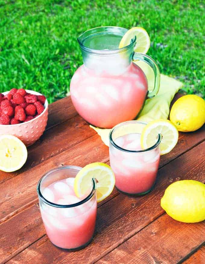 Real Pink Lemonade with raspberries and lemons