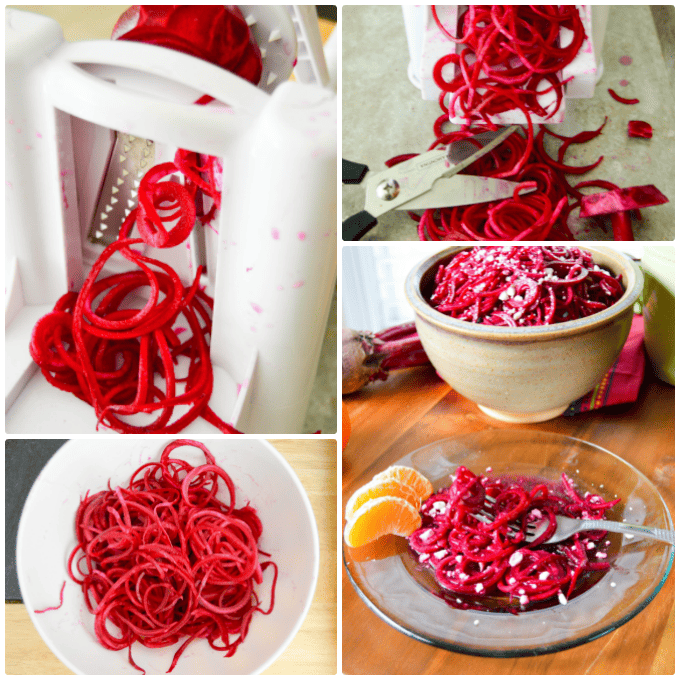 Raw Beet Spiralized Salad Collage with Spiralizer