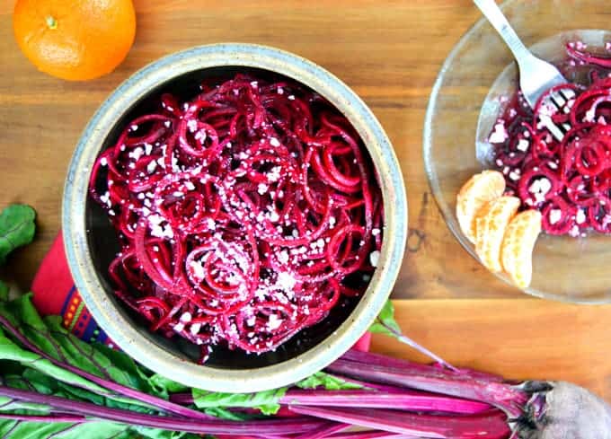 Raw Beet Spiralized Salad with Mandarin Balsamic Vinaigrette