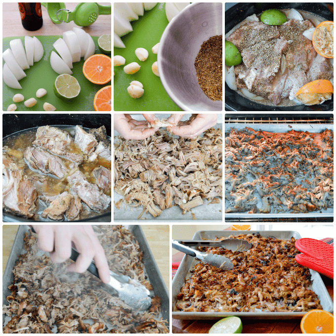 Slow Cooker Carnitas Steps Collage