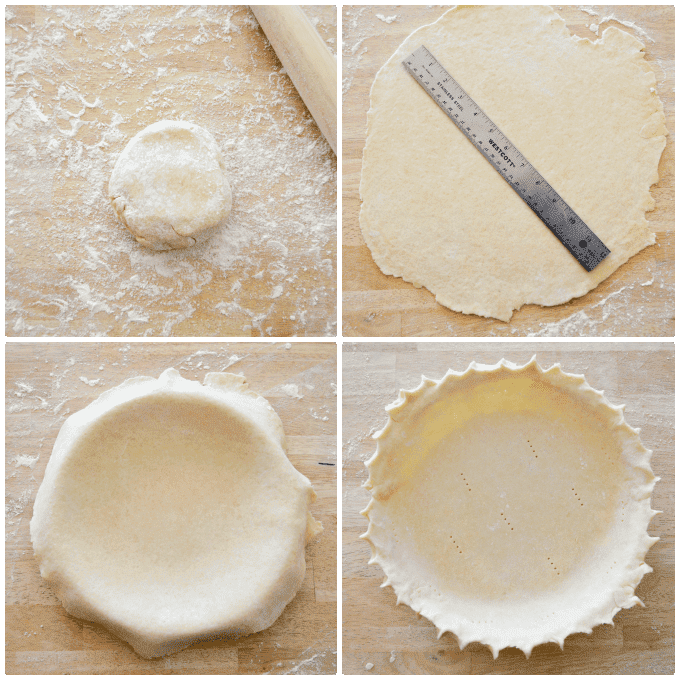 Pie dough being formed in pie pan