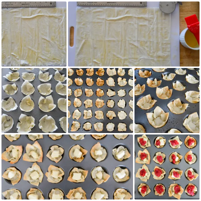 Brie & Cranberry Relish Phyllo Bites Step by Step Collage