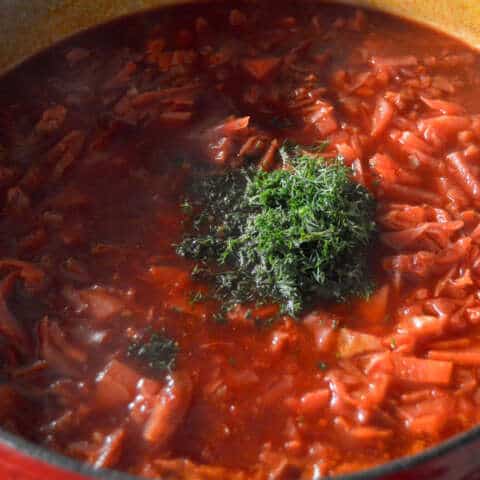 Adding fresh chopped dill and lemon juice as last step in borscht cook
