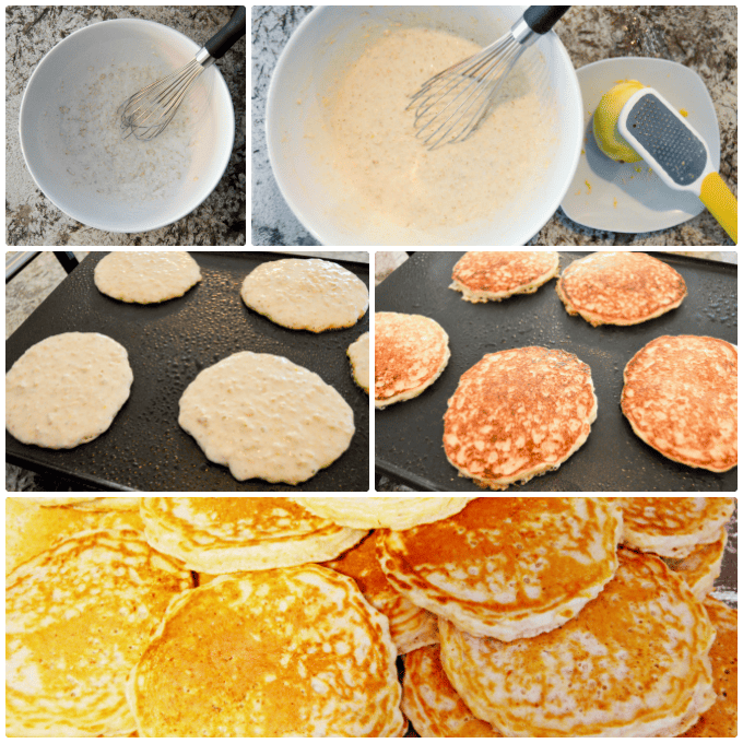 Lemon Buttermilk Rolled Oat Pancakes Prep & Cooking Collage