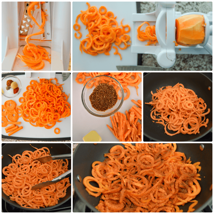 Spiralized Sweet Potato Noodles (Spoodles) step by step collage