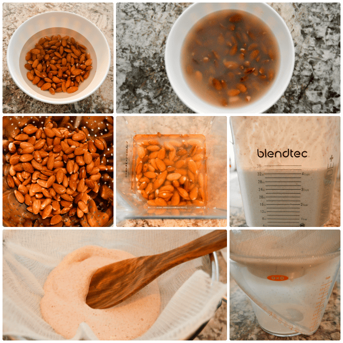 How to Make Homemade Almond Milk step by step Soak, Drain and Strain Collage