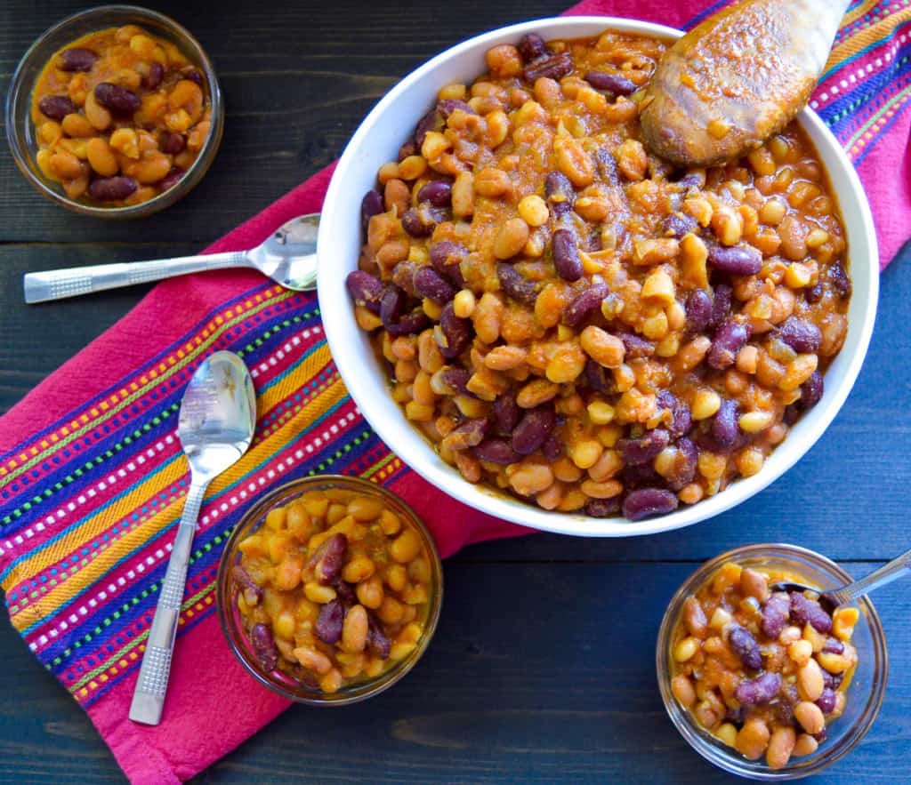 Instant Pot Baked Beans Top view in serve bowl