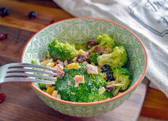Summer Broccoli Salad with Cranberry & Bacon in small bowl