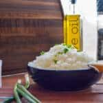 Fluffy Jasmine Rice Side view with cutting board