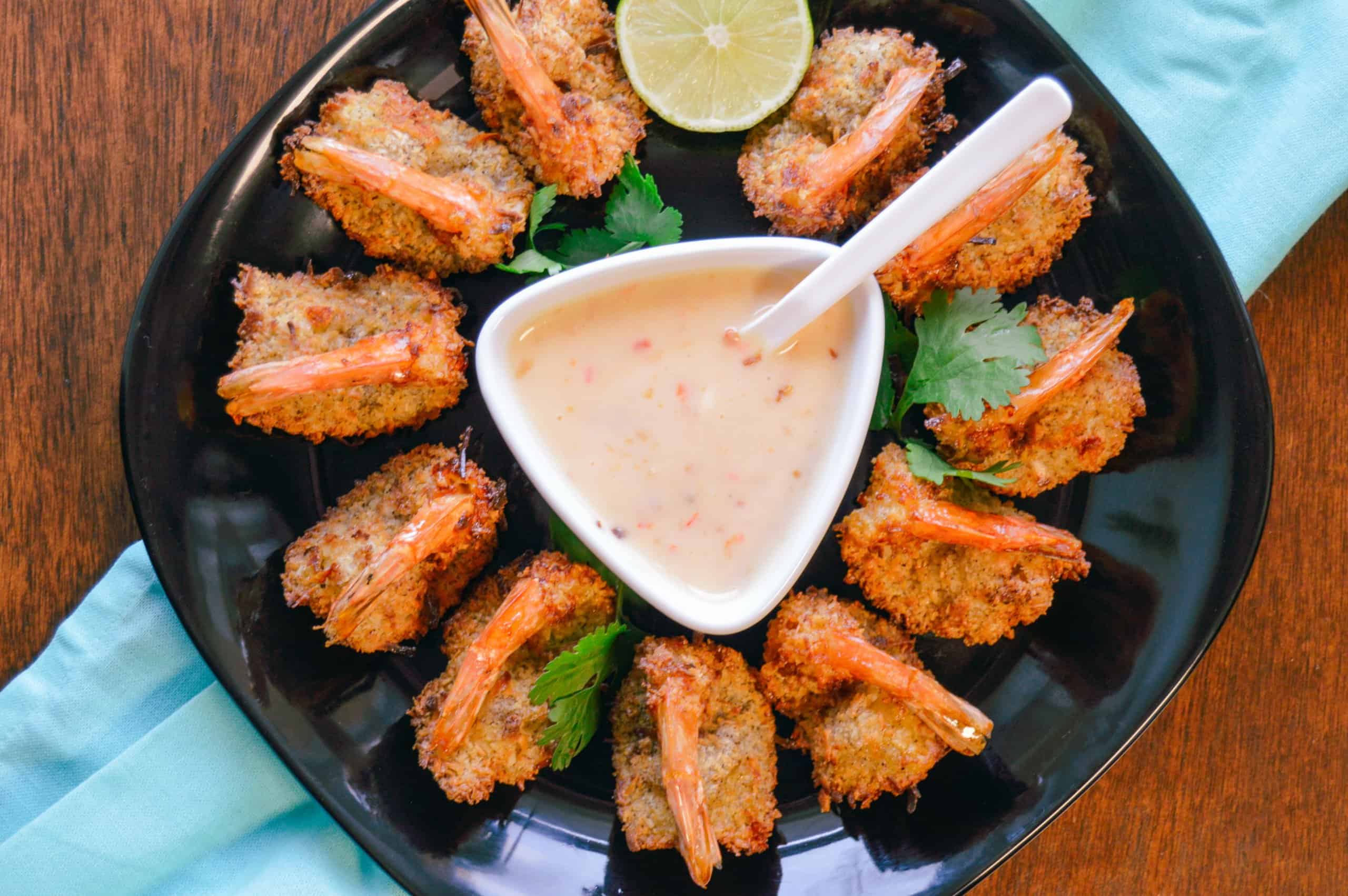 Plated Coconut Shrimp with dipping sauce