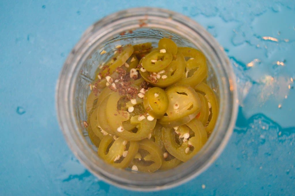 Quick Jalapenos Post Simmer in Mason Jar