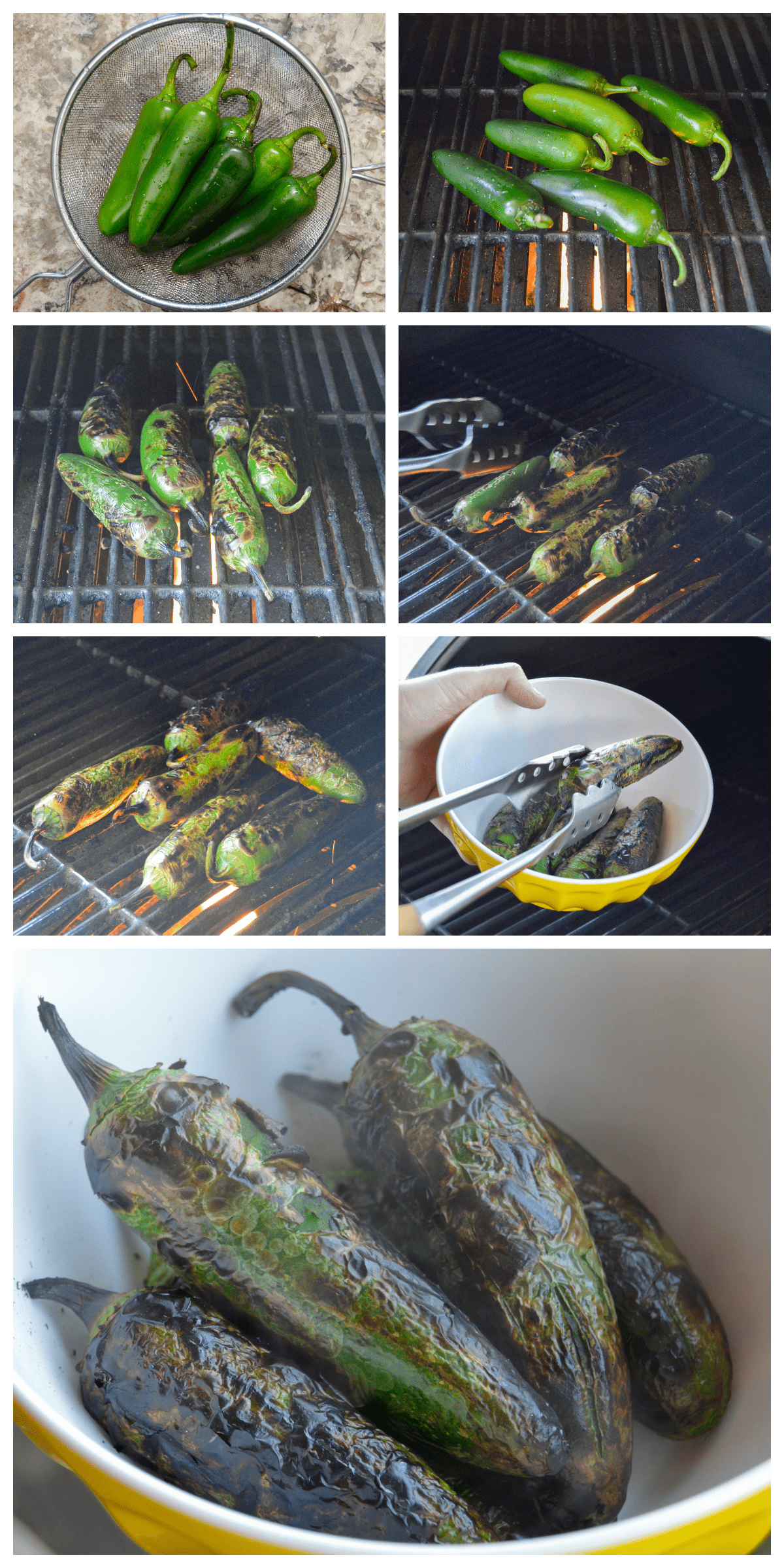 Grilled roasted jalapenos from raw to finished