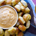 Soft Pretzel Bites with beer cheese and beer
