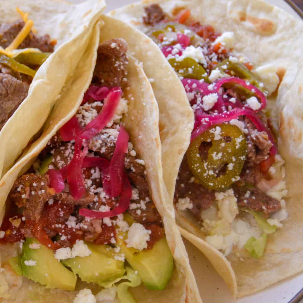 Pickled Red Onions on Instant Pot Flank Steak Tacos