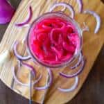 Pickled Red Onion in Jar with raw red onions