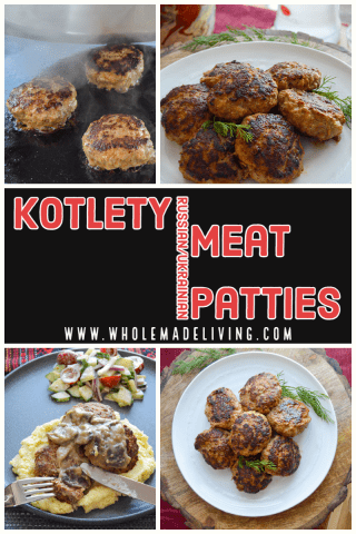 Kotlety- Russian/Ukrainian Meat Patties Cooked on Griddle and with Mushroom Sauce and salad