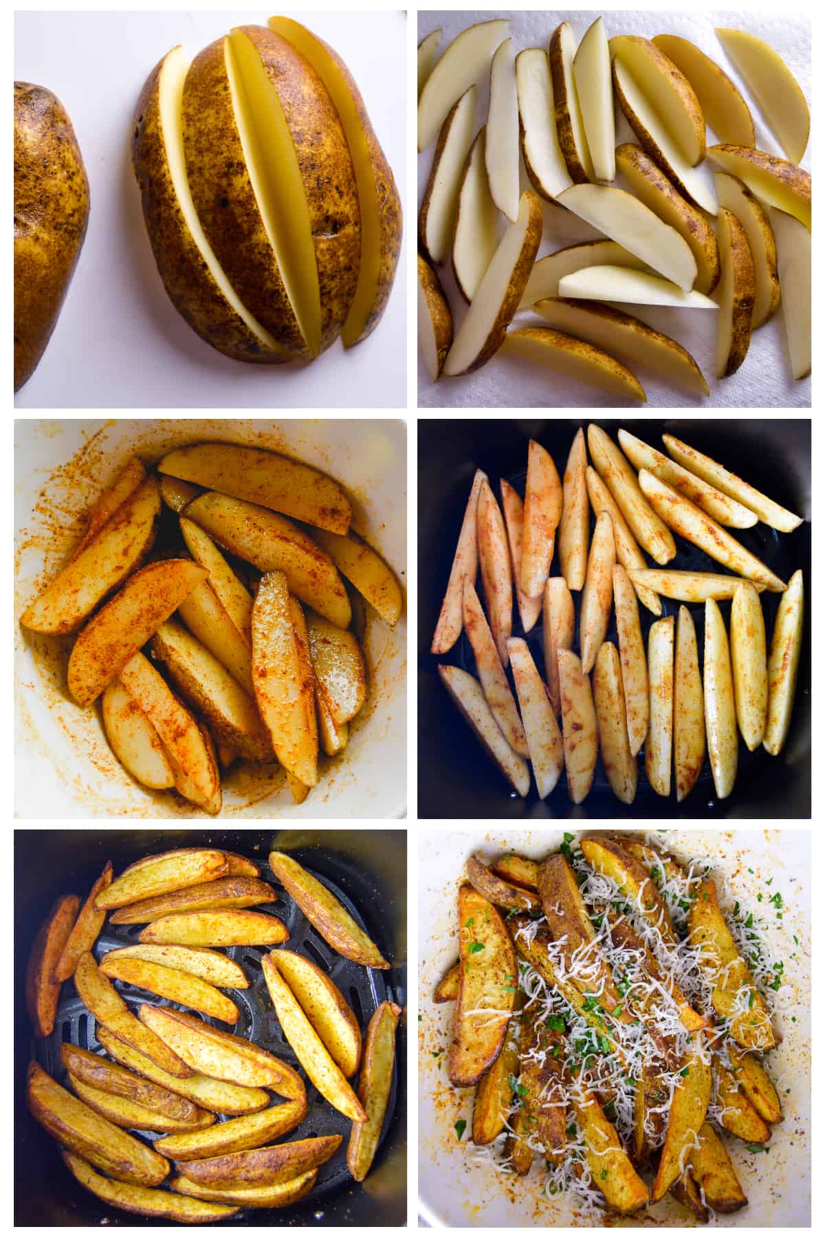 Air Fryer Potato Wedges Instruction Steps Collage