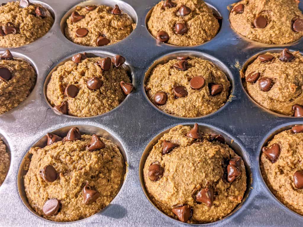 Steel cut oats muffin mixture in muffin tin, post-bake