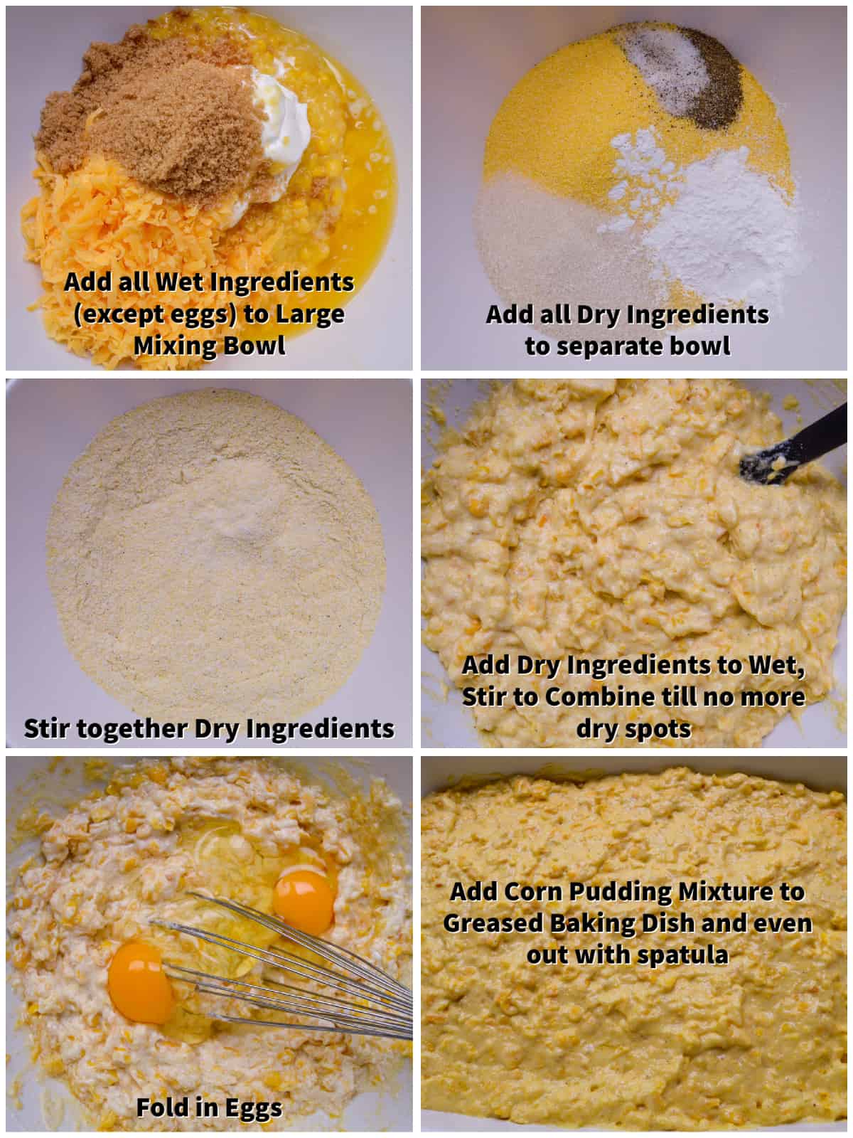 Steps Collage on How to Make Corn Pudding Casserole