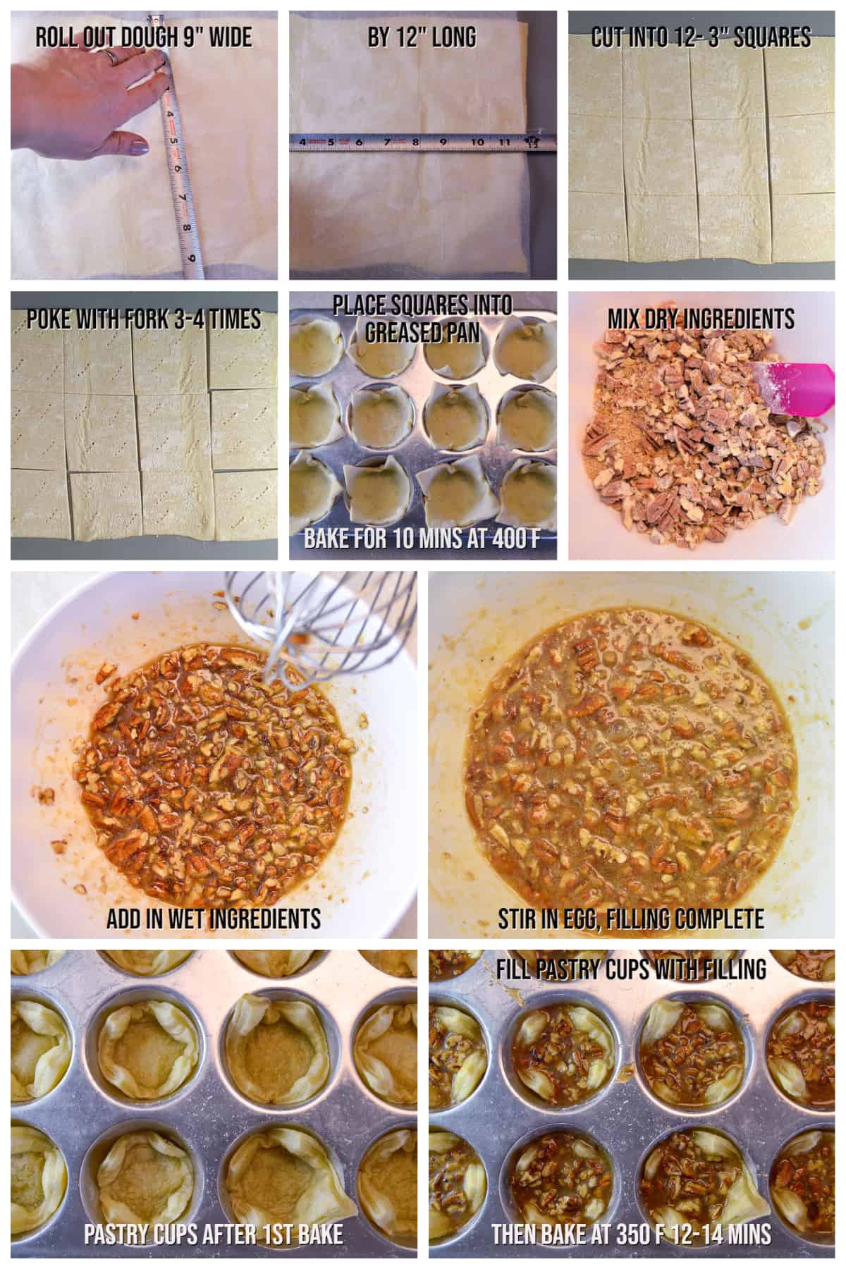Steps Collage on how to Make Pecan Pie Puffs with Puff Pastry