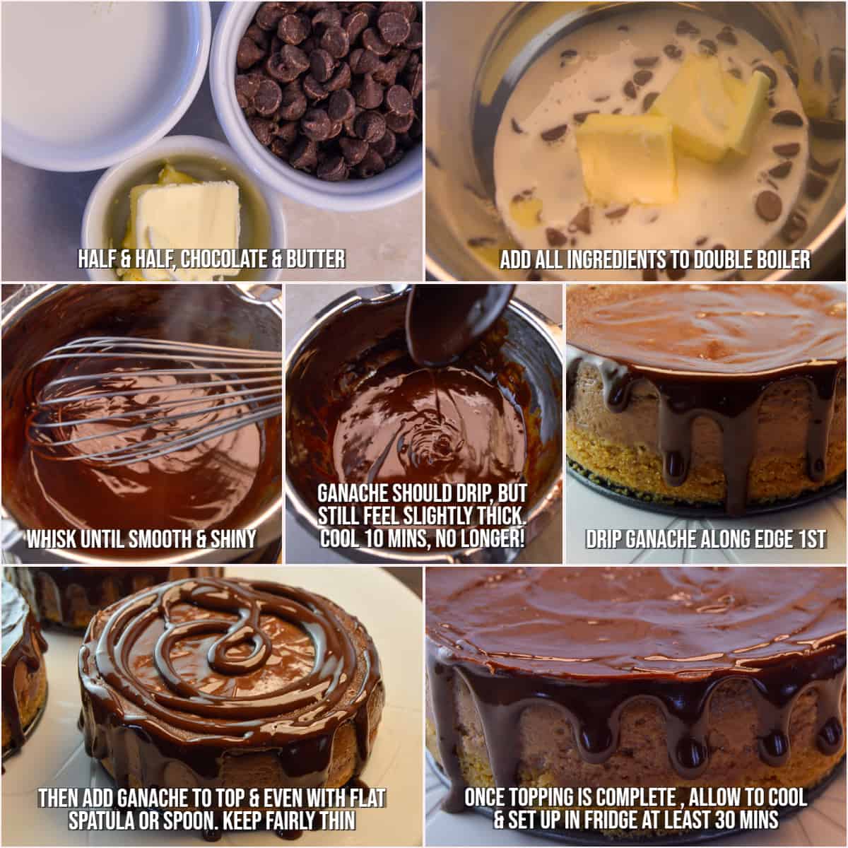 Steps showing how to make Chocolate ganache topping
