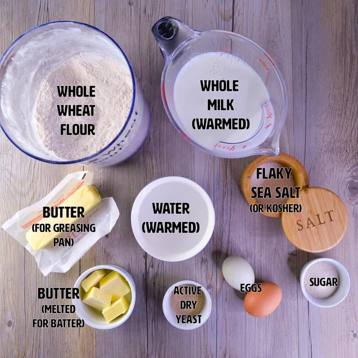 Ingredients shown on counter for Yeasted Blini with labels