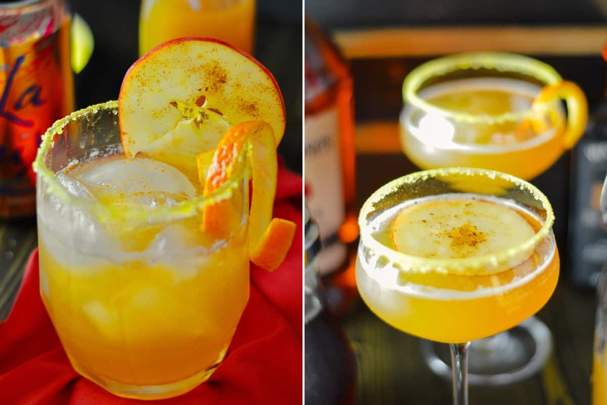 Apple Cider Cocktail on Rocks and in Coupe glasses side by side 