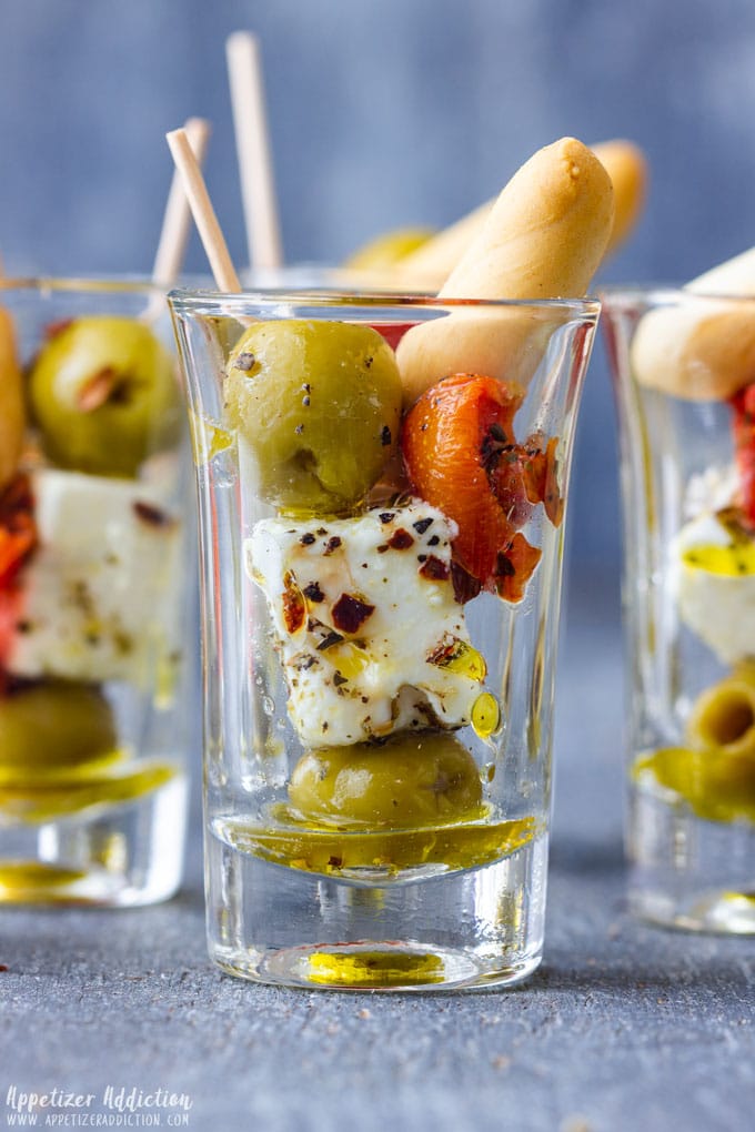 Olive and Feta Shooters from Appetizer Addiction