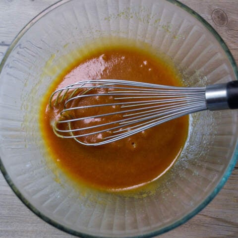 Brown sugar mixed into melted butter until smooth with a whisk