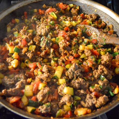 Mediterranean beef skillet stir fry completely cooked